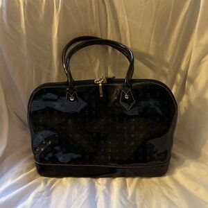 Arcadia Black Embossed Patent Leather Dome Satchel Bag. Preowned